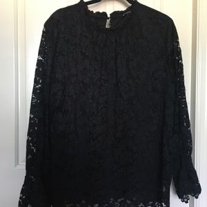 Long Sleeved Black Lace Blouse 2X